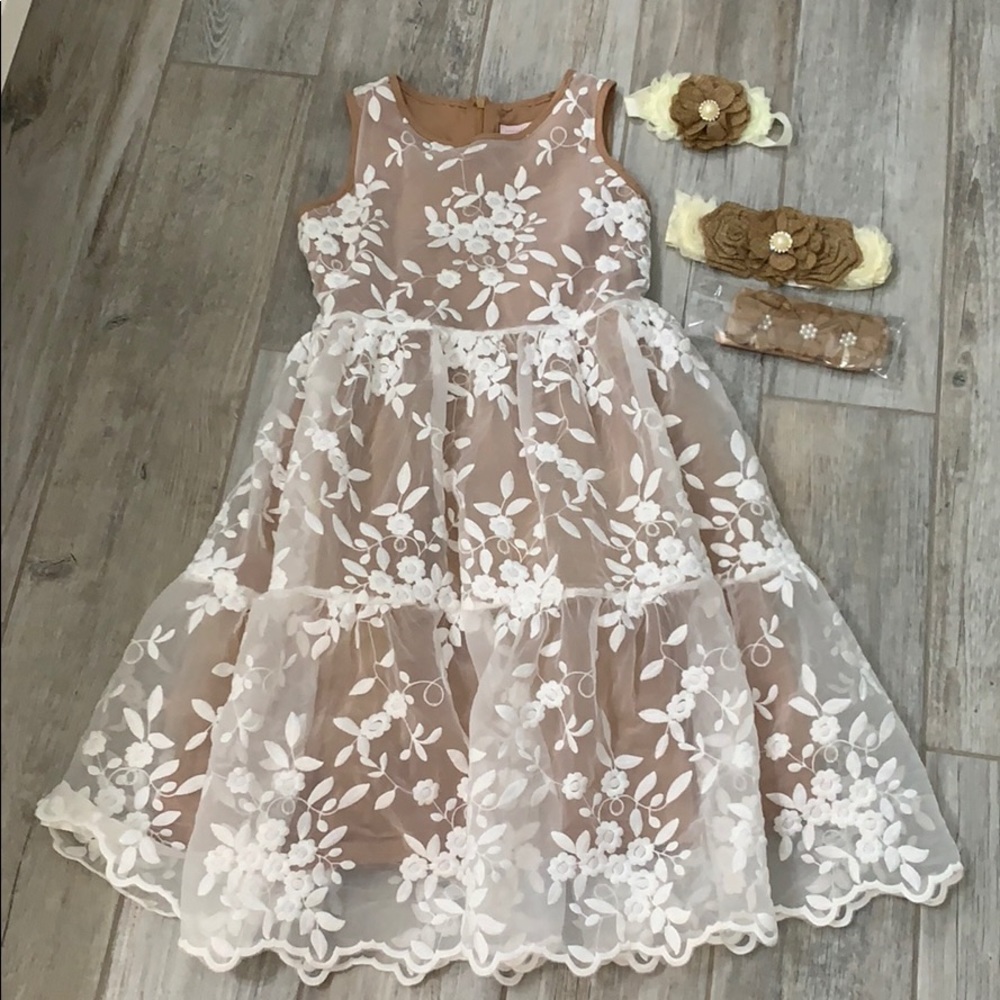 Lace Flower Girl Dress 8,  Burlap Sash/Headband